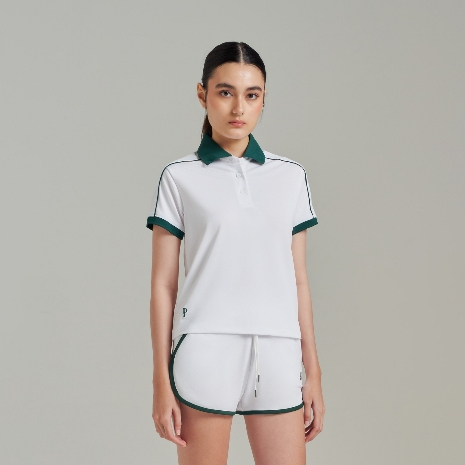 Women Varsity Polo - White - PALM Playwear