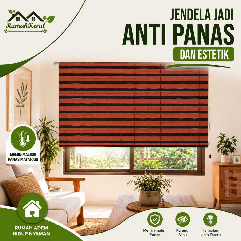 Krey Kayu Custom Ukuran Tirai Jendela Ruang Tamu Motif Natural Aesthetic