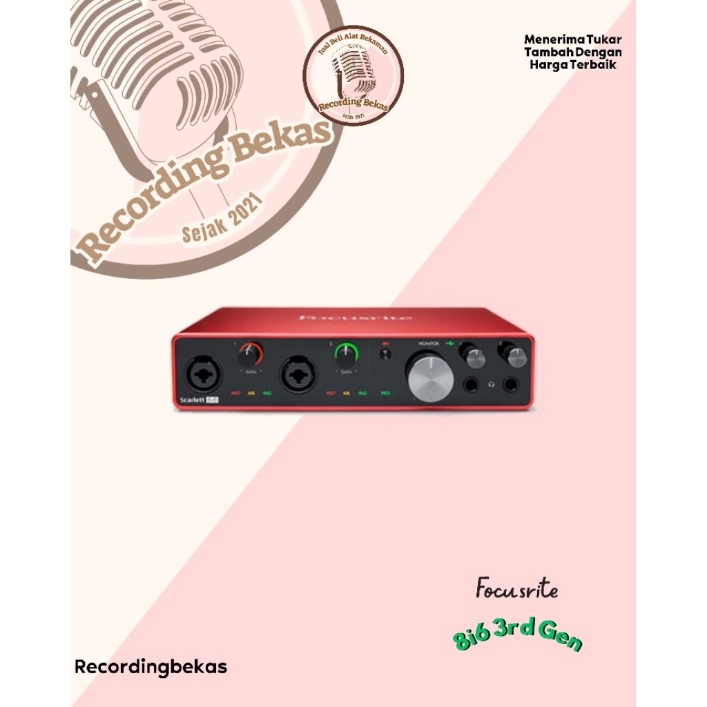 SoundCard Focusrite 8i6 3rd Gen 3 Gen3 Generasi 3 Audio Interface