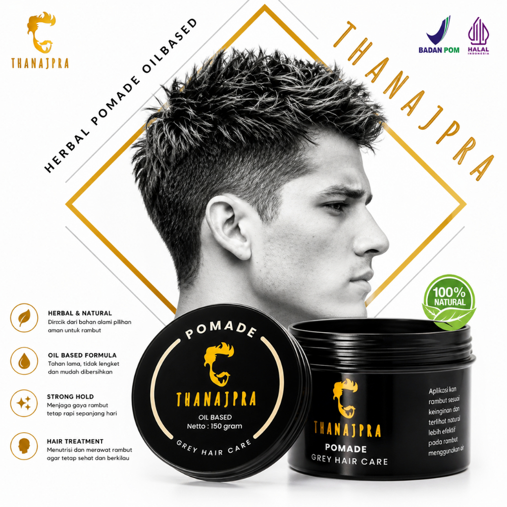 Thanajpra Pomade Oilbased - Minyak Rambut Pria Basah Sepanjang Hari Penghitam Rambut Penghilang Uban
