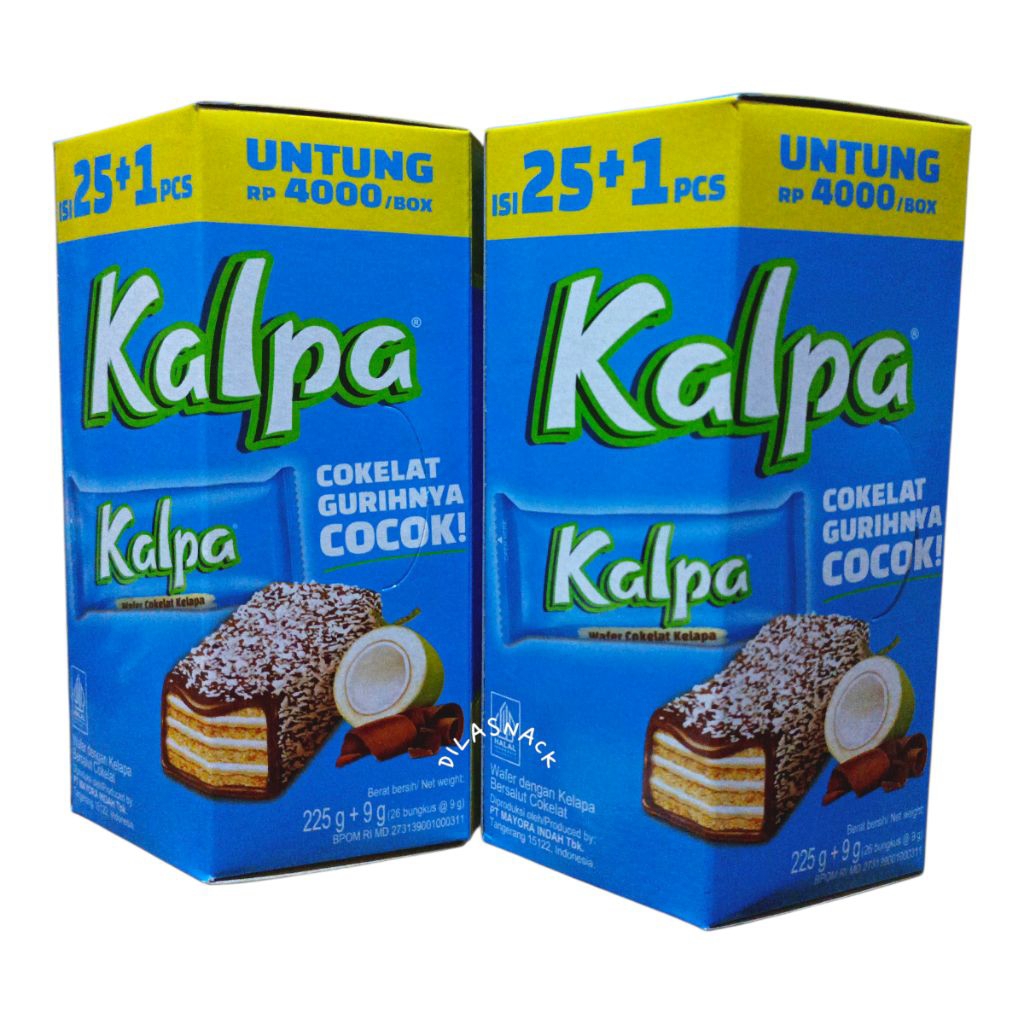 Kalpa 1 box @9gr isi 26 saset mini wafer kelapa bersalut cokelat