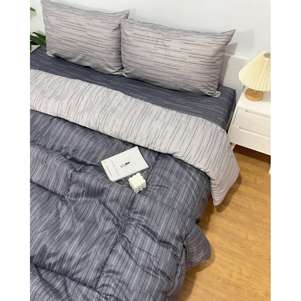 Sprei Set Anti Geser Katun Lokal |Katun CVC Motif Alexander grey & light grey