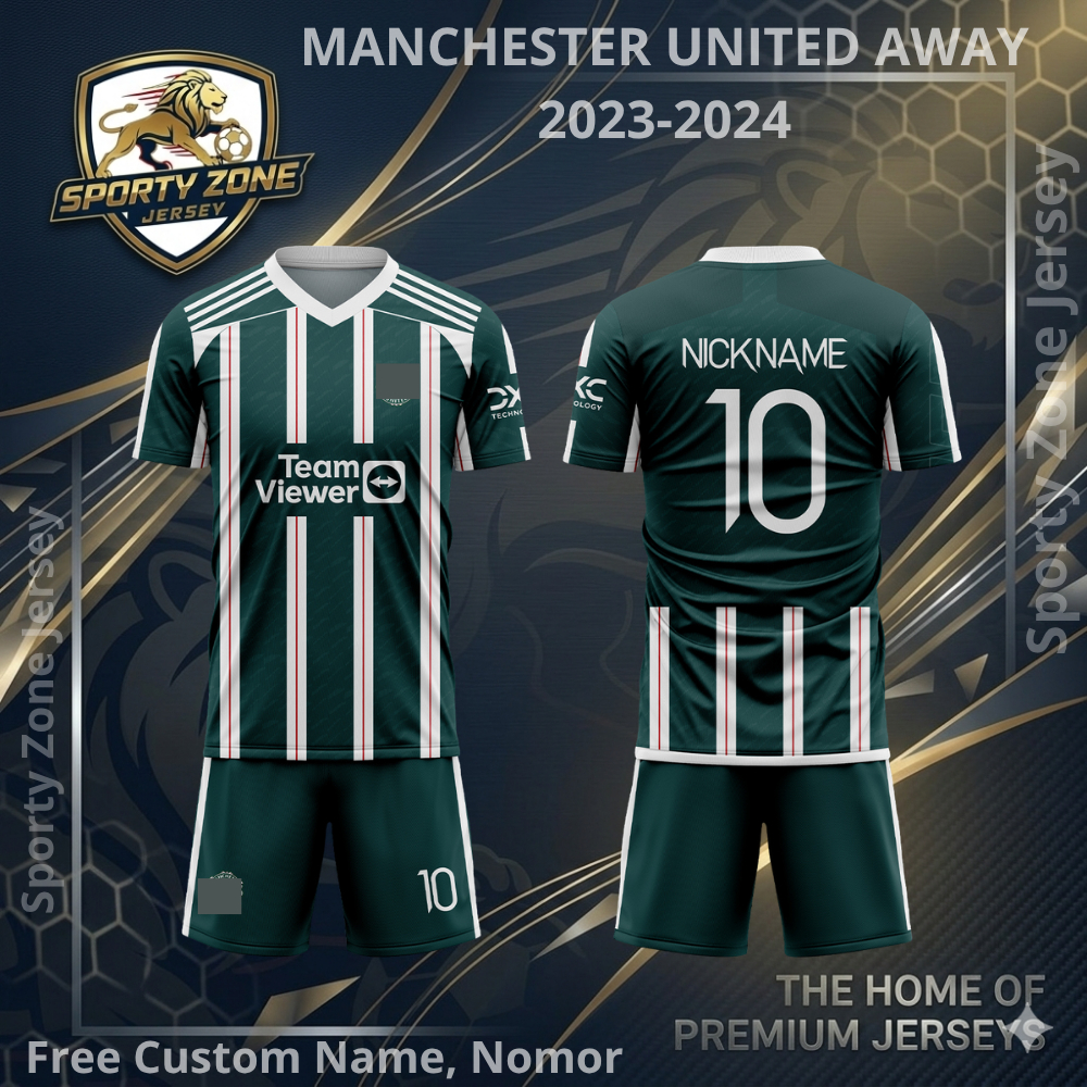 Jersey Bola Custom Manchester United Away 2023-2024 Pendek free Nama, Logo dan Nomor Punggung Full P
