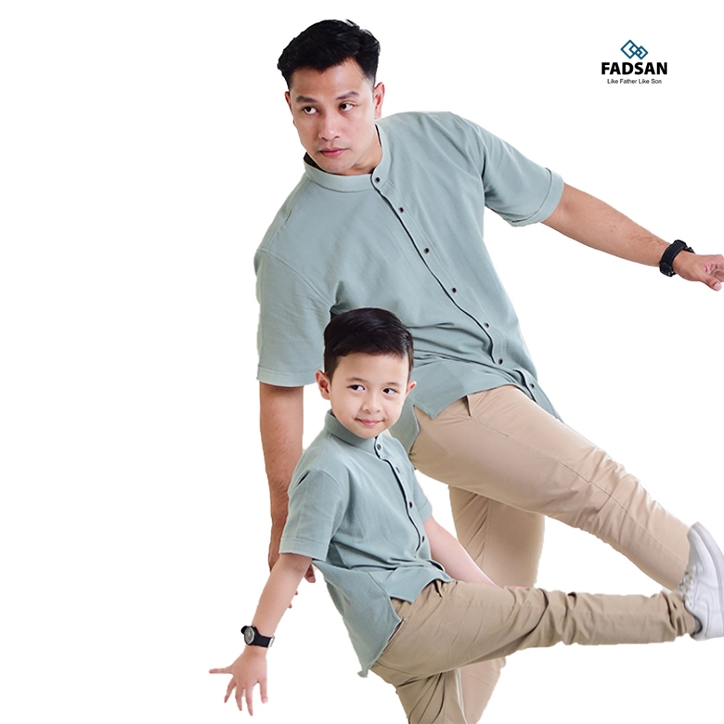 Koko Couple Ayah Anak Katun Organik Lengan Pendek Warna Hijau Army Simple Tufy Fadsan