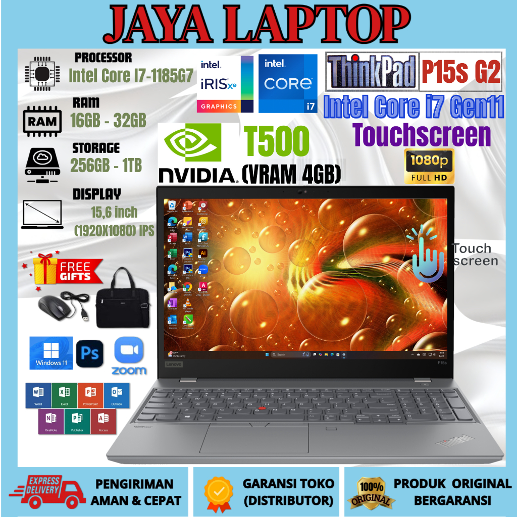 LAPTOP LENOVO P15s G2 i7 gen11 Touchscreen Nvidia T500 Vram 4GB RAM 64GB/1TB KONDISI MULUS