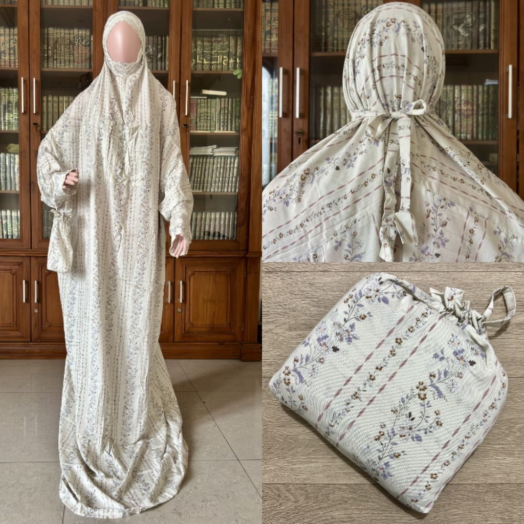 Mukena Terusan Dewasa Rayon Traveling Hadramaut Tali kepala Motif