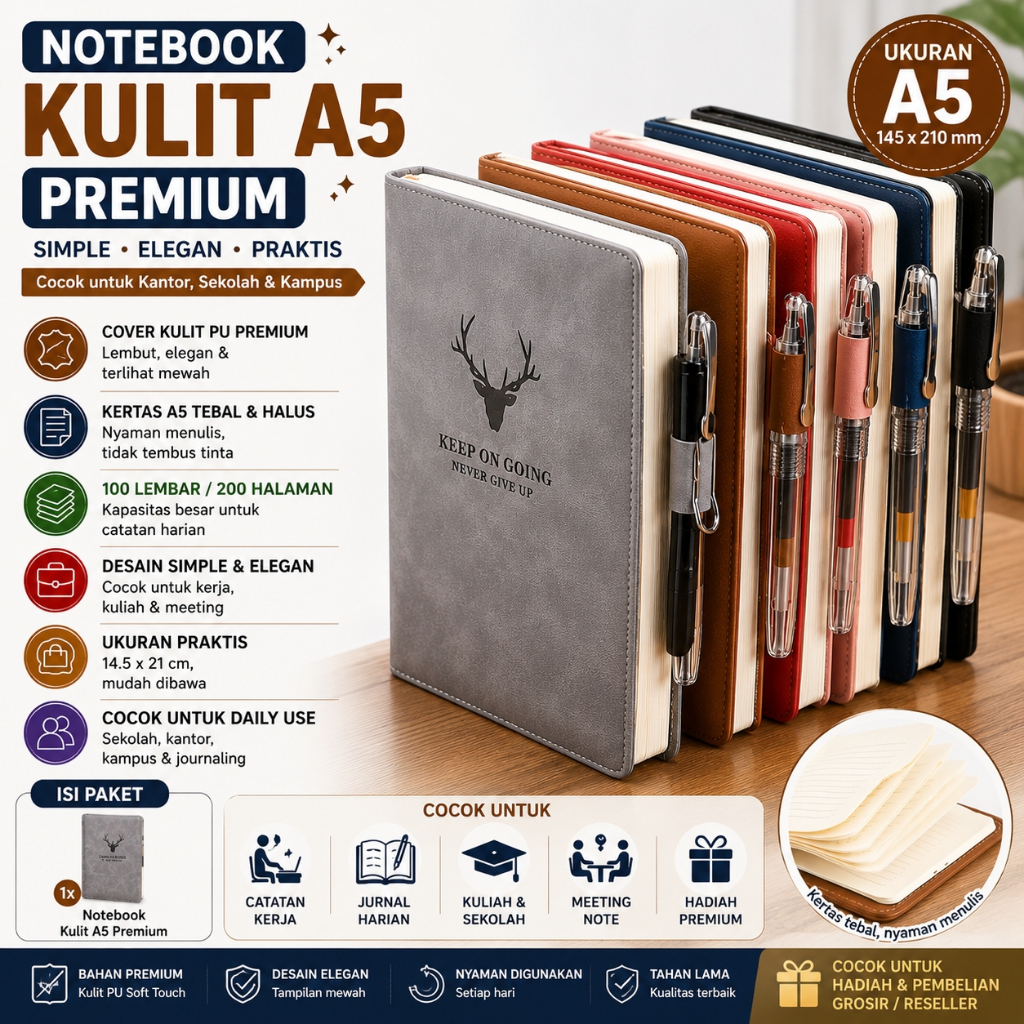 READY  Buku Catatan Kerja A5 Premium Agenda Planner Meeting Notebook Diary Sampul Binder Tebal Cocok