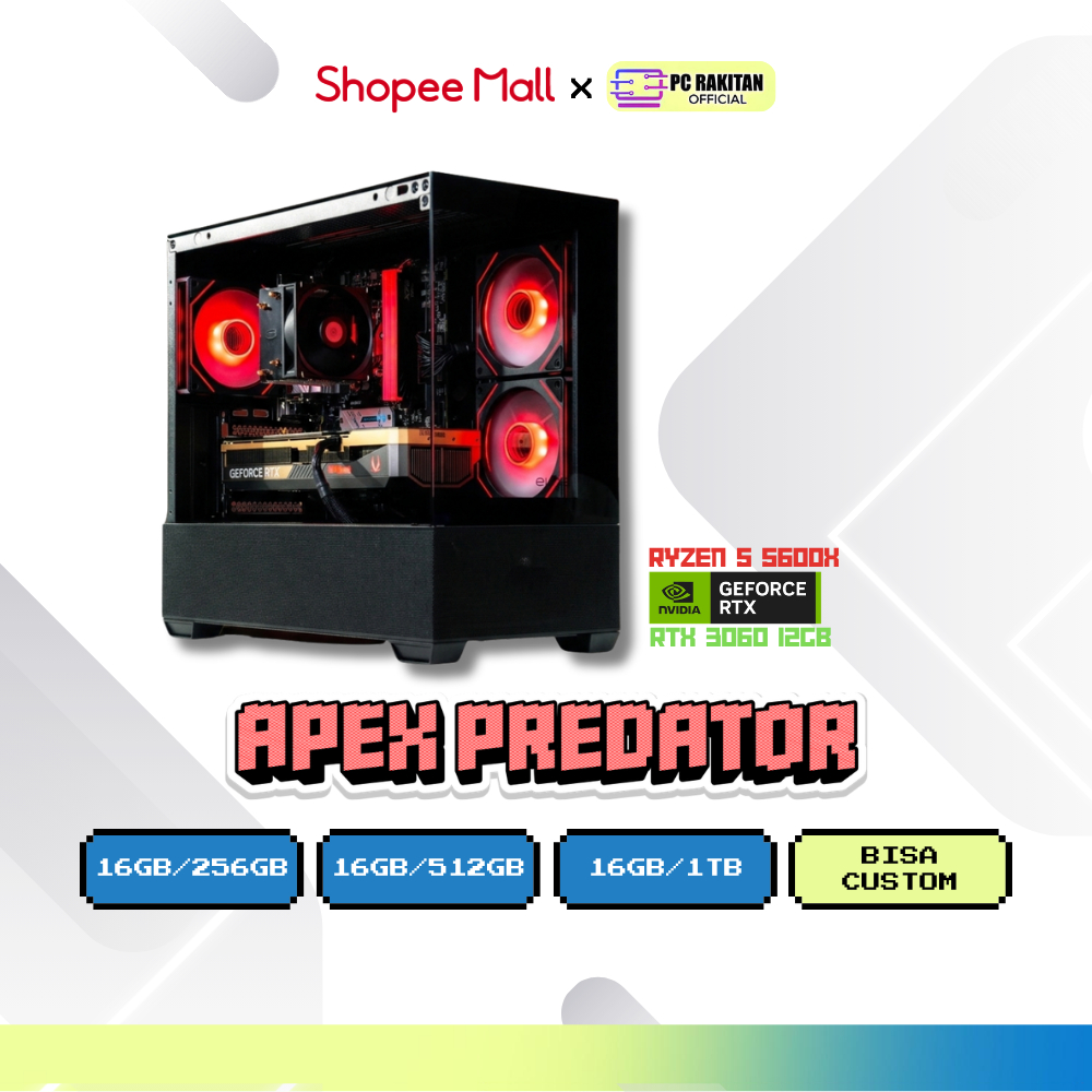 PC RAKITAN APEX PREDATOR RYZEN 5 5600X RTX 3060 12G /16GB 1TB RAKITAN PC GAMING