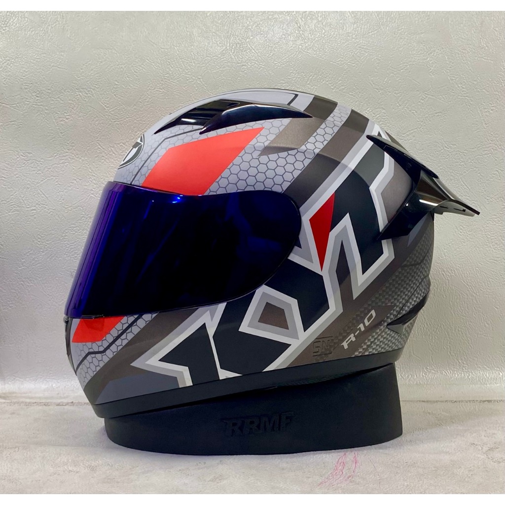 KYT R10 #5 Matt Gunmetal Red Fluo Paket Ganteng Free Spoiler Helm KYT Full Face Ori Cowok Cewek Term