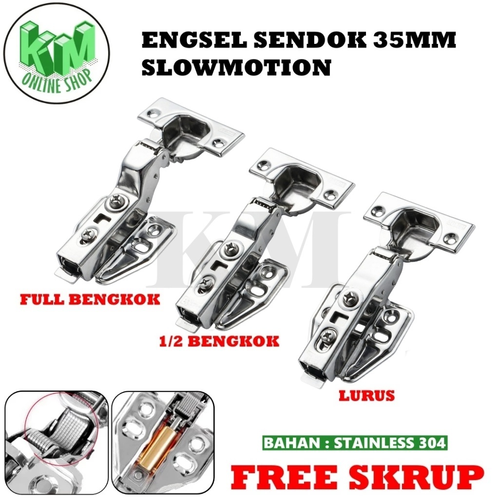 Engsel Sendok Slow Motion 35mm Engsel Pintu Stainless Steel 304 Lurus/Setengah Bengkok/Full Bengkok