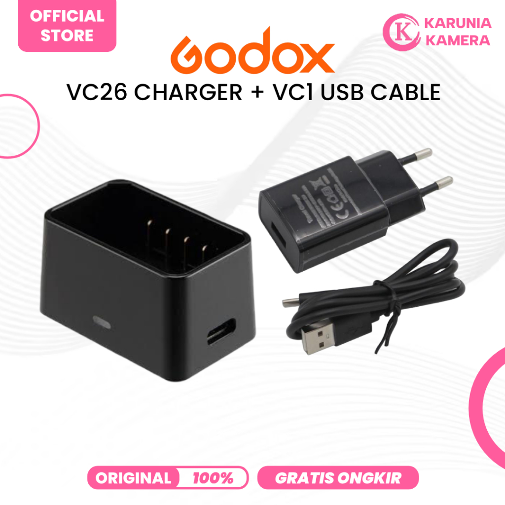 GODOX VC26 + VC1 USB Cable Charger Adapter VB-26 Battery V1 / V860III