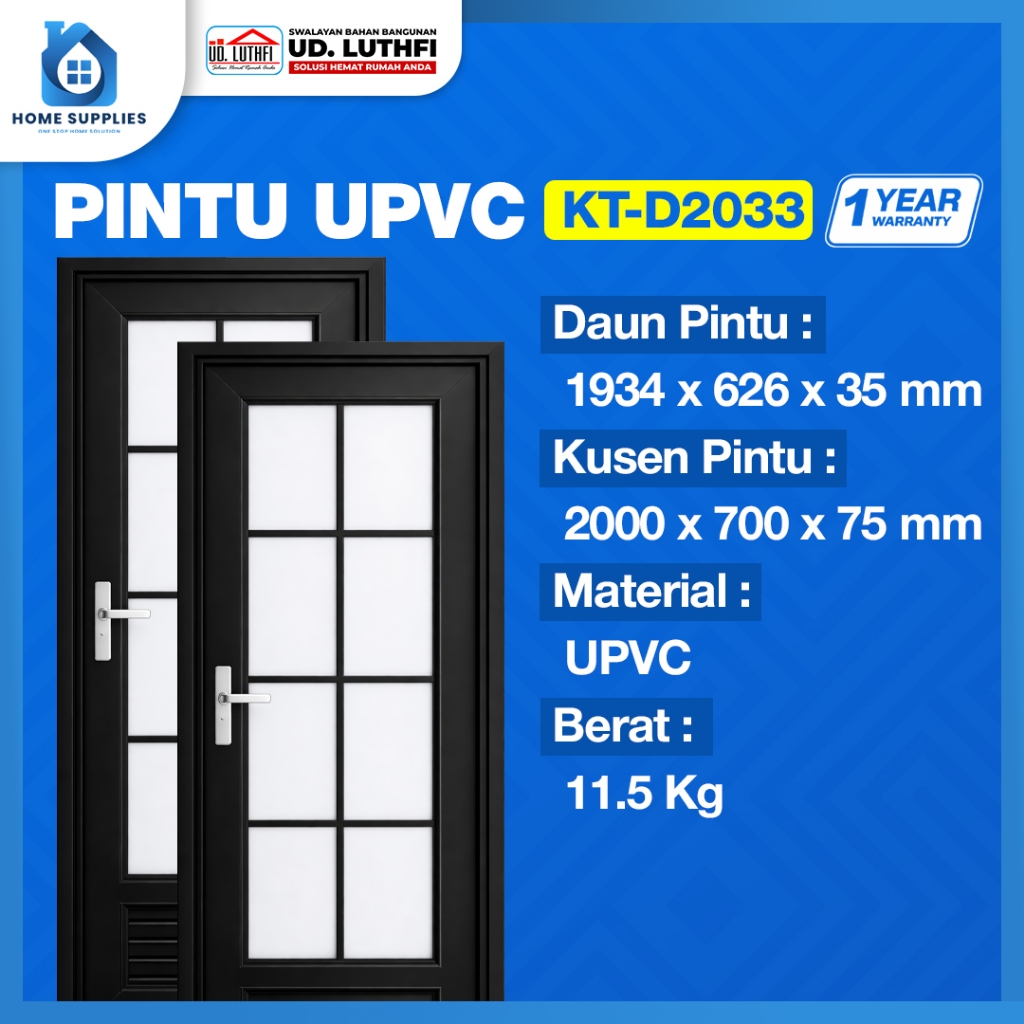 Pintu Kamar Mandi UPVC Minimalis Kaca Warna Hitam - Pintu UPVC Toilet Kaca Hitam Indoor & Outdoor