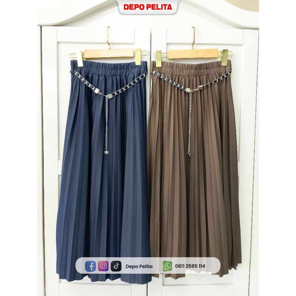 Rok Plisket Midi Chain Belt