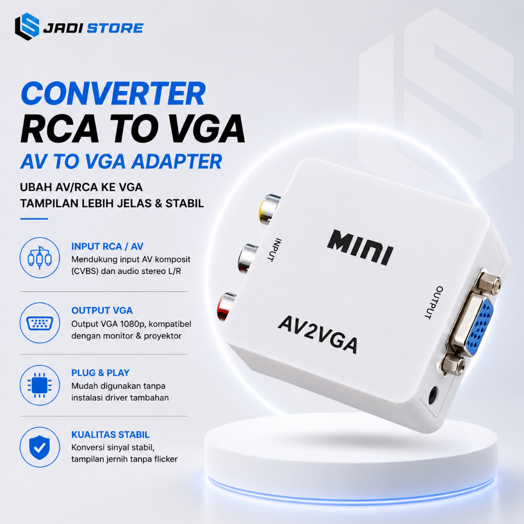 Converter Kabel RCA To VGA  Adapter RCA to VGA AV2VGA RCA to VGA Pengubah Kabel AV ke VGA