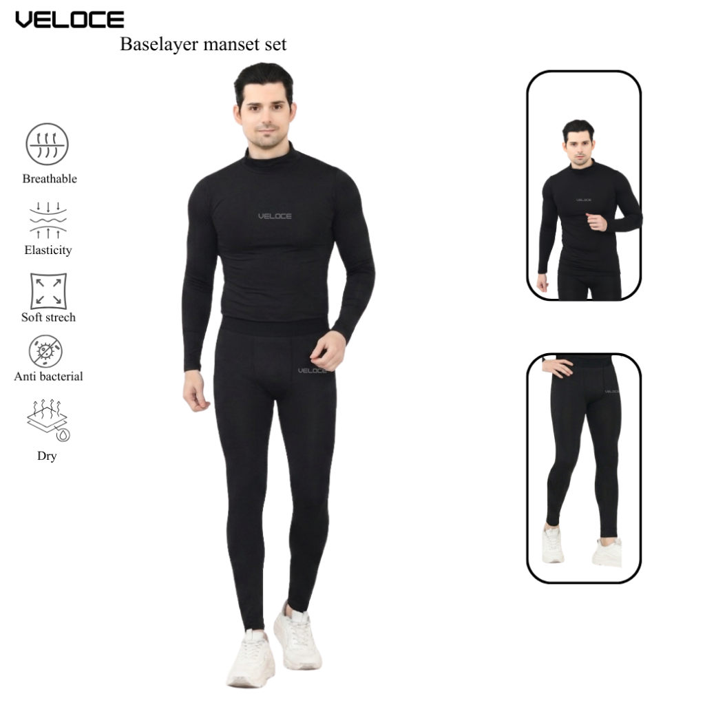 Baselayer Manset Olahraga Pria Original Veloce wearsport/ Top Set Baselayer Manset Kompresi lengan p
