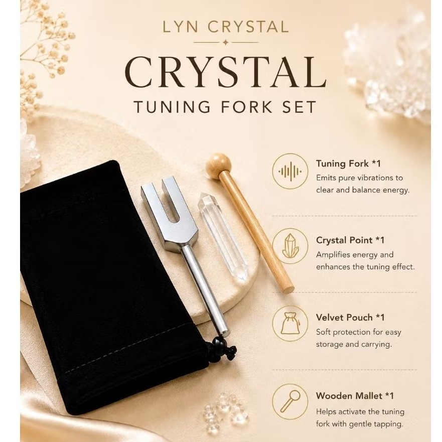 Lyn Crystal 4086C Crystal Tuning fork high frequency cleansing gelang batu alam gelang anak dewasa
