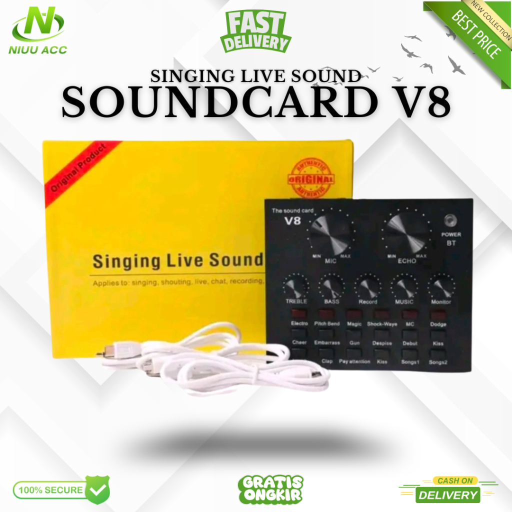 SOUND CARD V8 MICROPHONE PROFESSIONAL LIVE AUDIO EXTERNAL BLUETOOTH SINGING LIVE SOUND