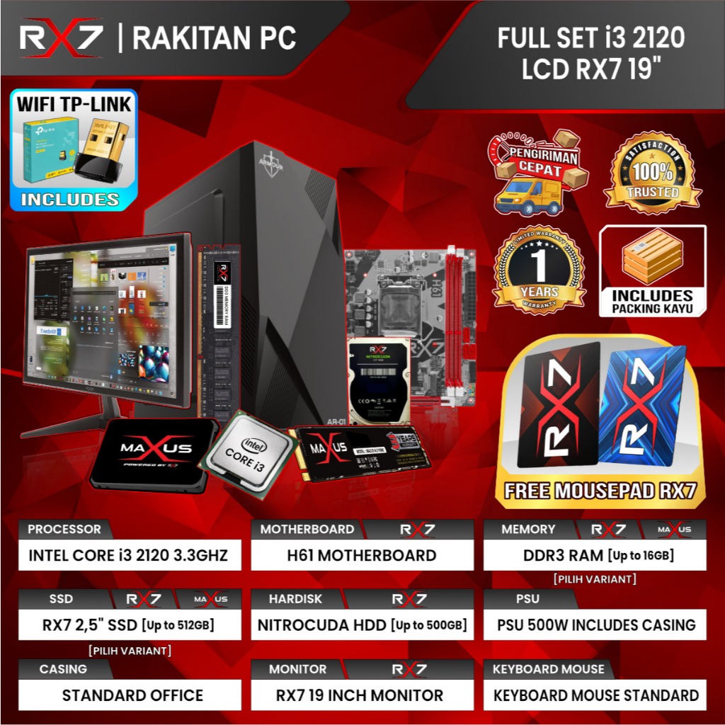 RAKITAN PC / KOMPUTER FULL SET / RAKITAN KOMPUTER INTEL CORE I3 / i5 / i7 LENGKAP MONITOR 19"