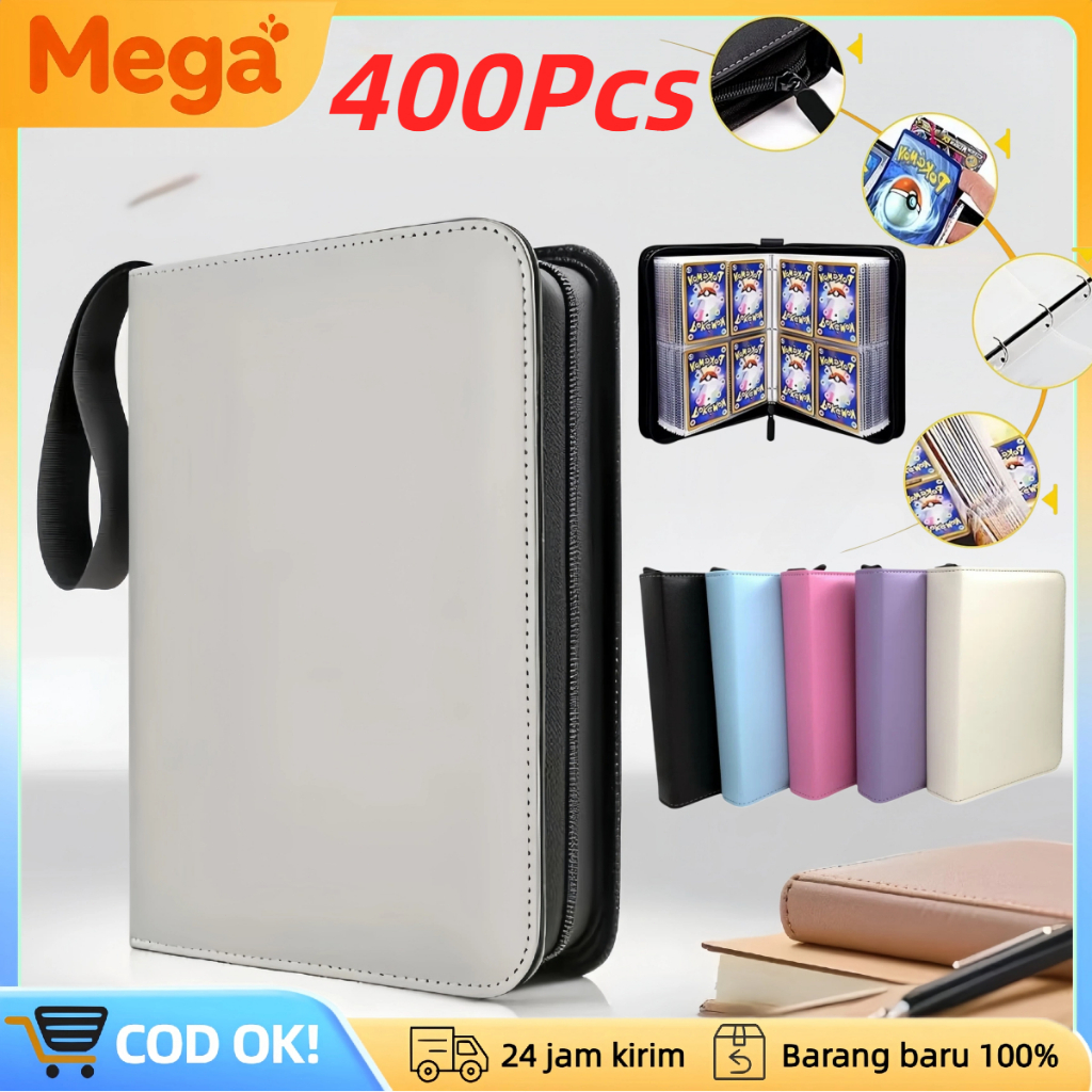 Album Kartu 400PCS Buku Album Binder Holder Kulit PU Anti Air Dengan Resleting, isi 50 Lembar Sleeve