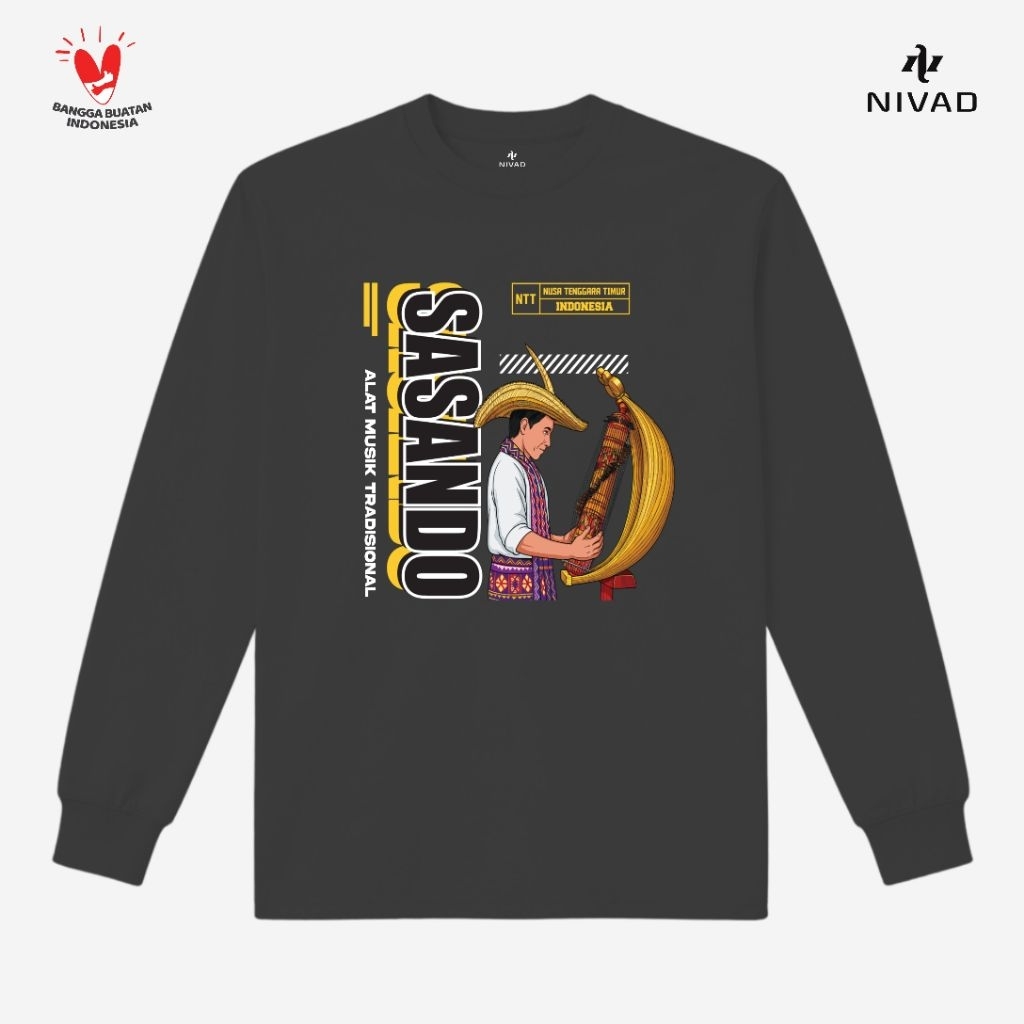 Nivad Kaos Baju Lengan Panjang Alat Musik Tradisional Nusa Tenggara Timur Sasando