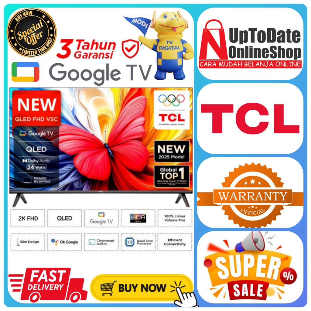 LED TCL 40V5C 40-V5C 40 V5C GOOGLE SMART TV FHD FRAMELESS TCL QLED 40INCH HDR10 TCL TV DOLBY AUDIO G