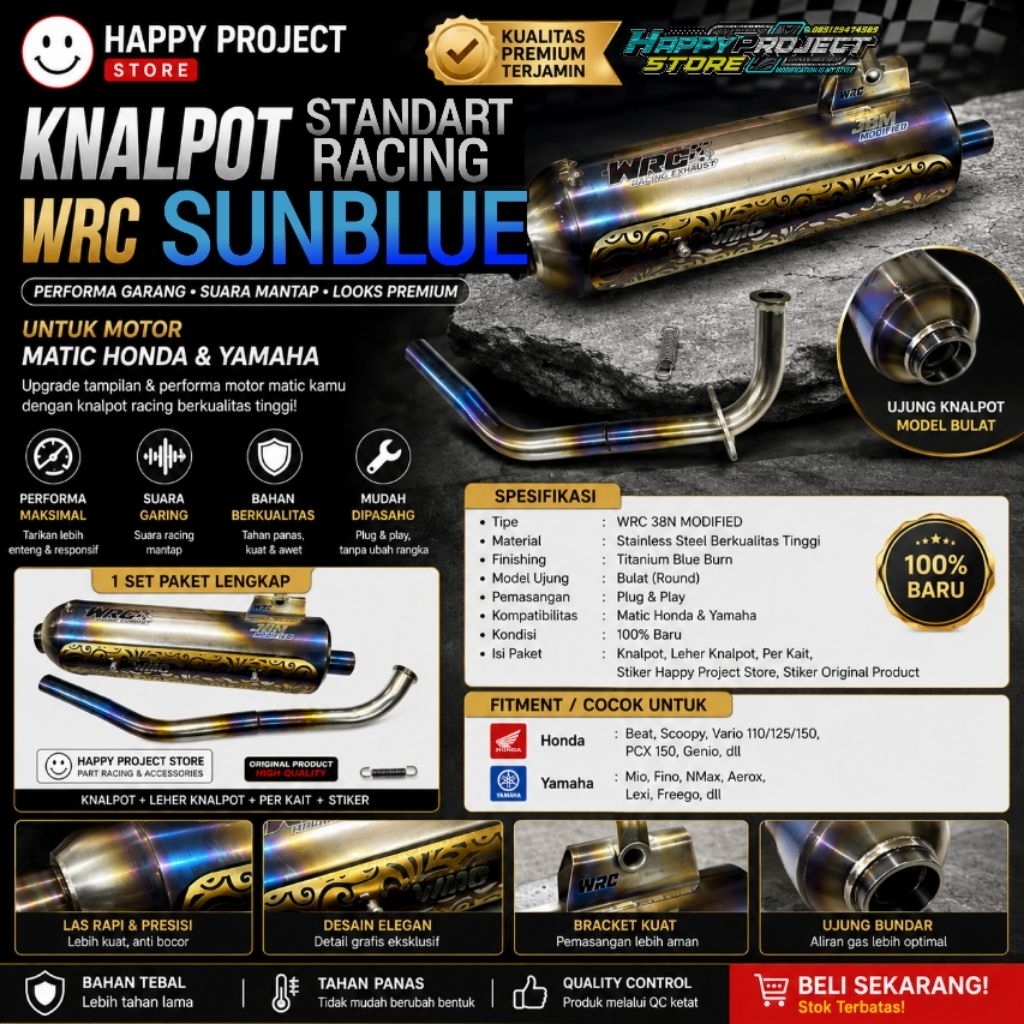 KNALPOT STANDART RACING WRC SUNBLUE MATIC HONDA & YAMAHA