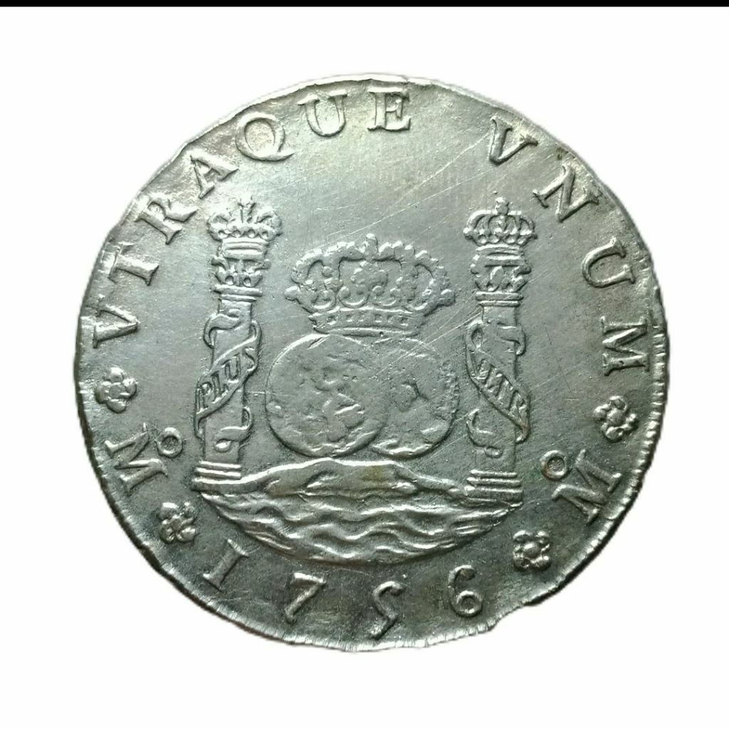 LANGKA 1756 HISPAN 2 PILLARS 8REALES MEXICO BESAR 4CM KOLEKSI KUNO BANYAK DICARI KOLEKTOR