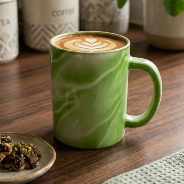 Mug Kaca Motif Marble / Gelas Kopi Gagang PC-320