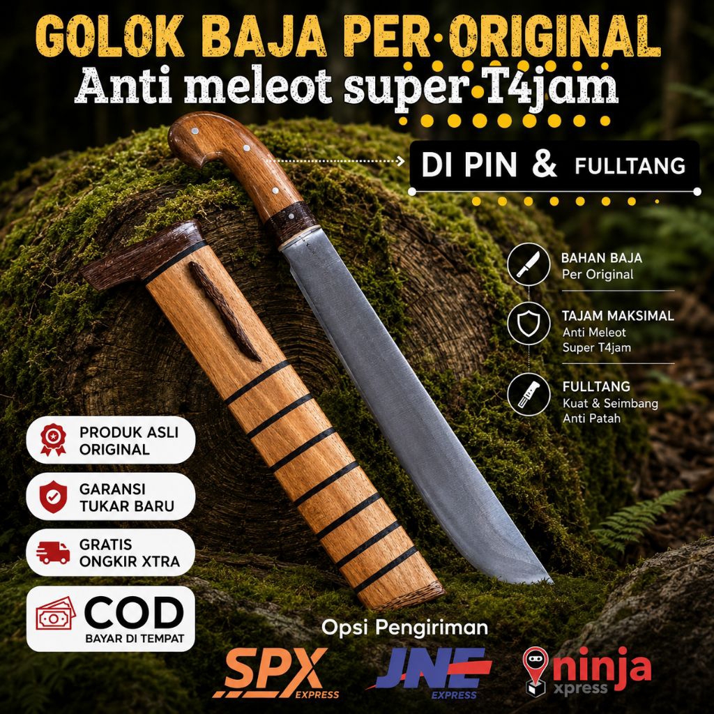Golok Jepit Fulltang Handmade – Kuat, Tajam & Awet