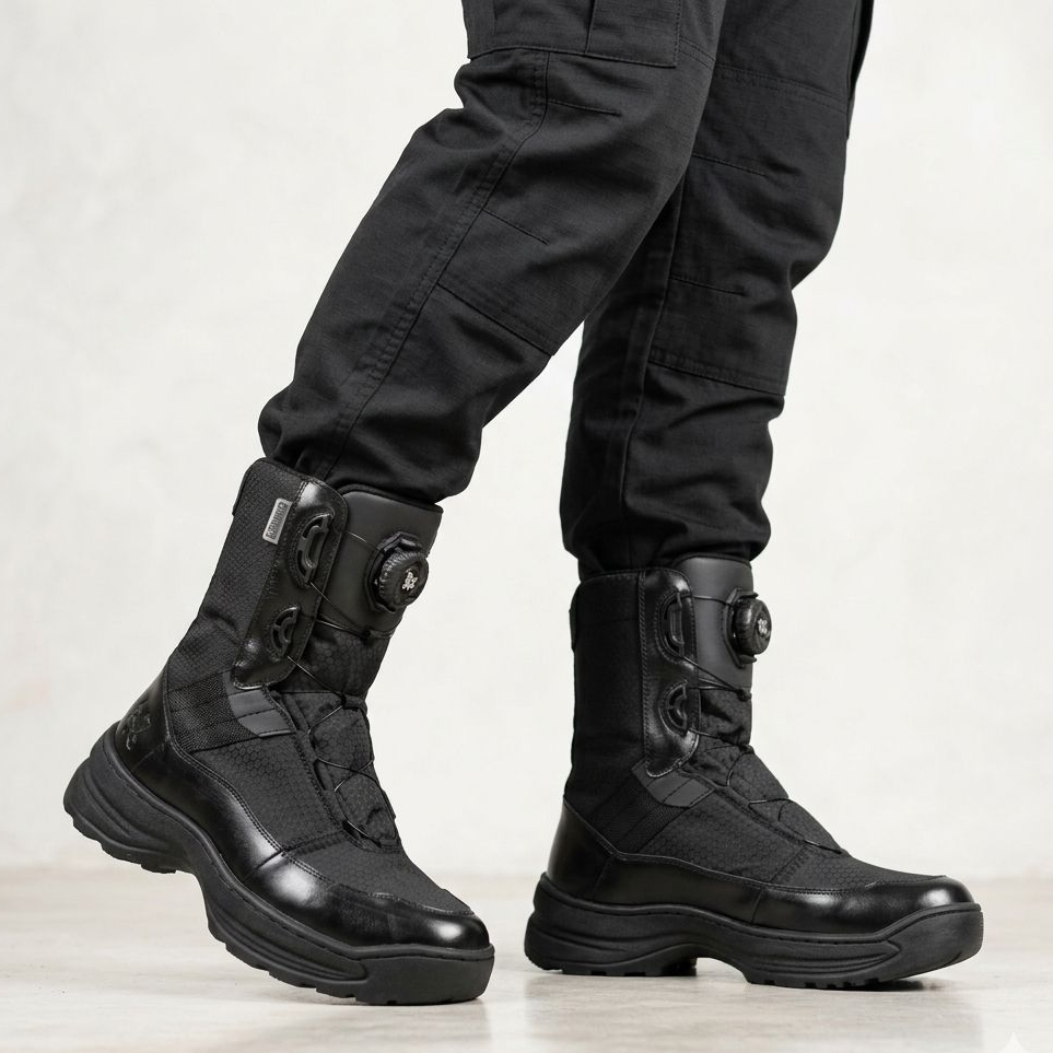 Caanggo - Sepatu PDL Model Aeron Cobra Tali Putar Bahan Kulit PDL TNI POLRI SECURITY Tinggi 8 Inc