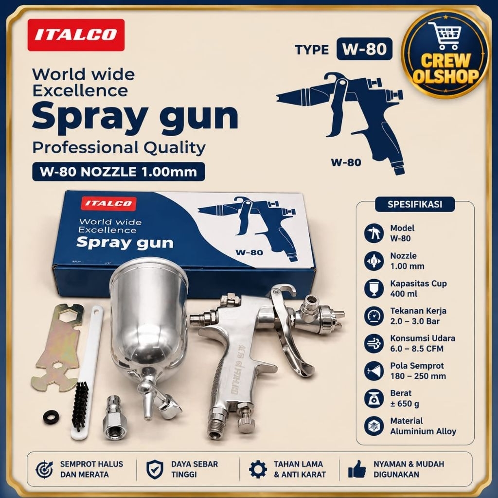 Spray Gun Italco W80 Nozzle 1.0mm Cup 400ml