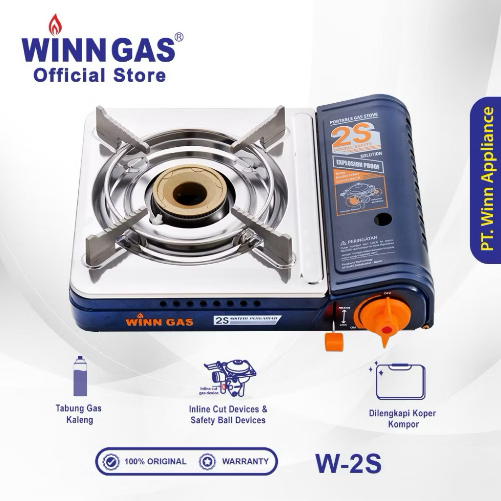 WINN GAS W-2S Kompor Portable Gas Kaleng Original Double Safety + Koper