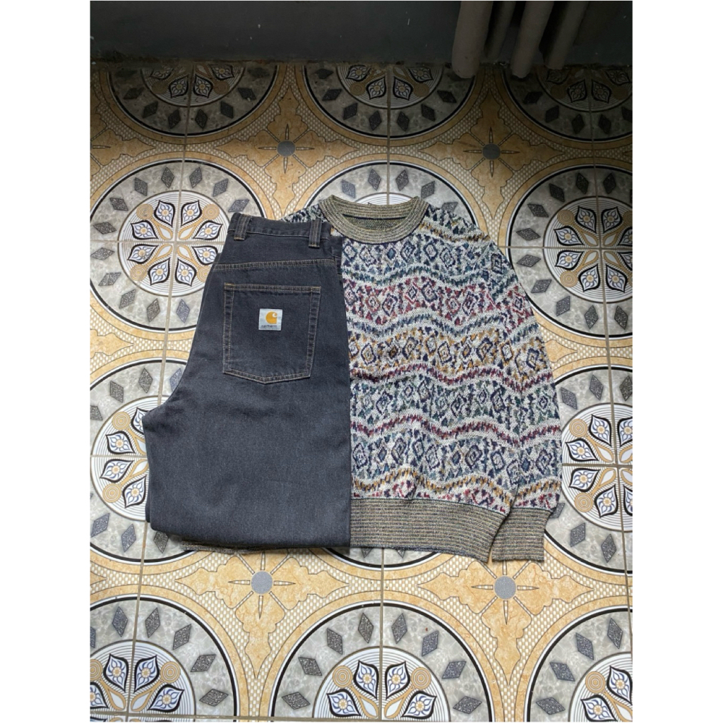Coogi style vintage knit sweater abstract pattern