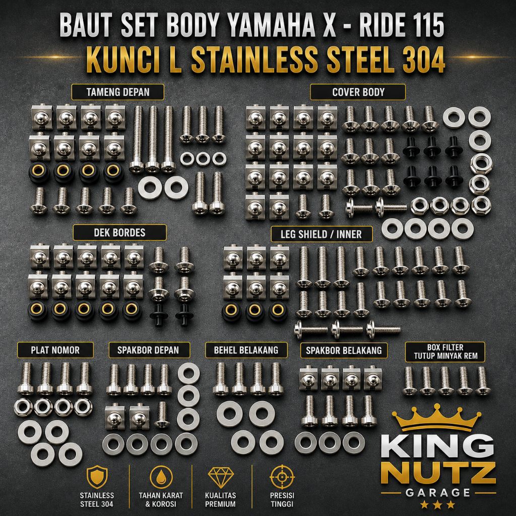 Baut fullset Bodi Yamaha X-RIDE 115 Kunci L Stainless Steel 304