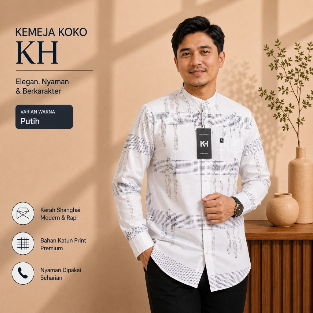 Kemko KH Kemeja Baju Koko Pria Dewasa Motif Terbaru Slimfit Adem Keren