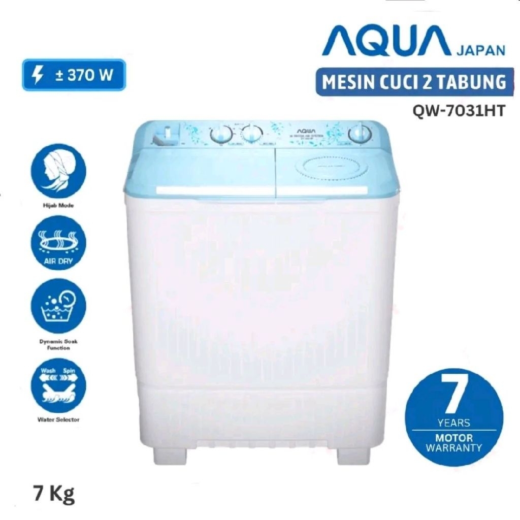 Mesin Cuci AQUA Japan QW-7031HT | 2 tabung 7 kg QW7031HT QW7031 7031 HT hijab