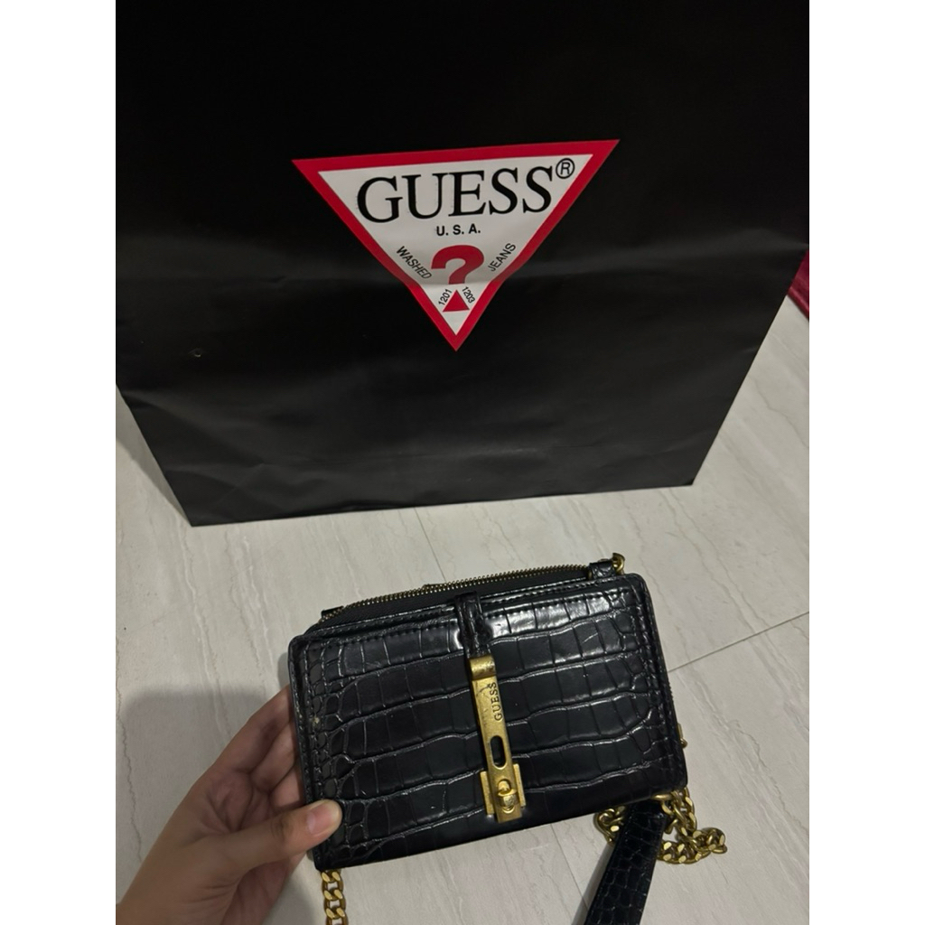 Tas Guess Mini Bag Croco Print Black Original
