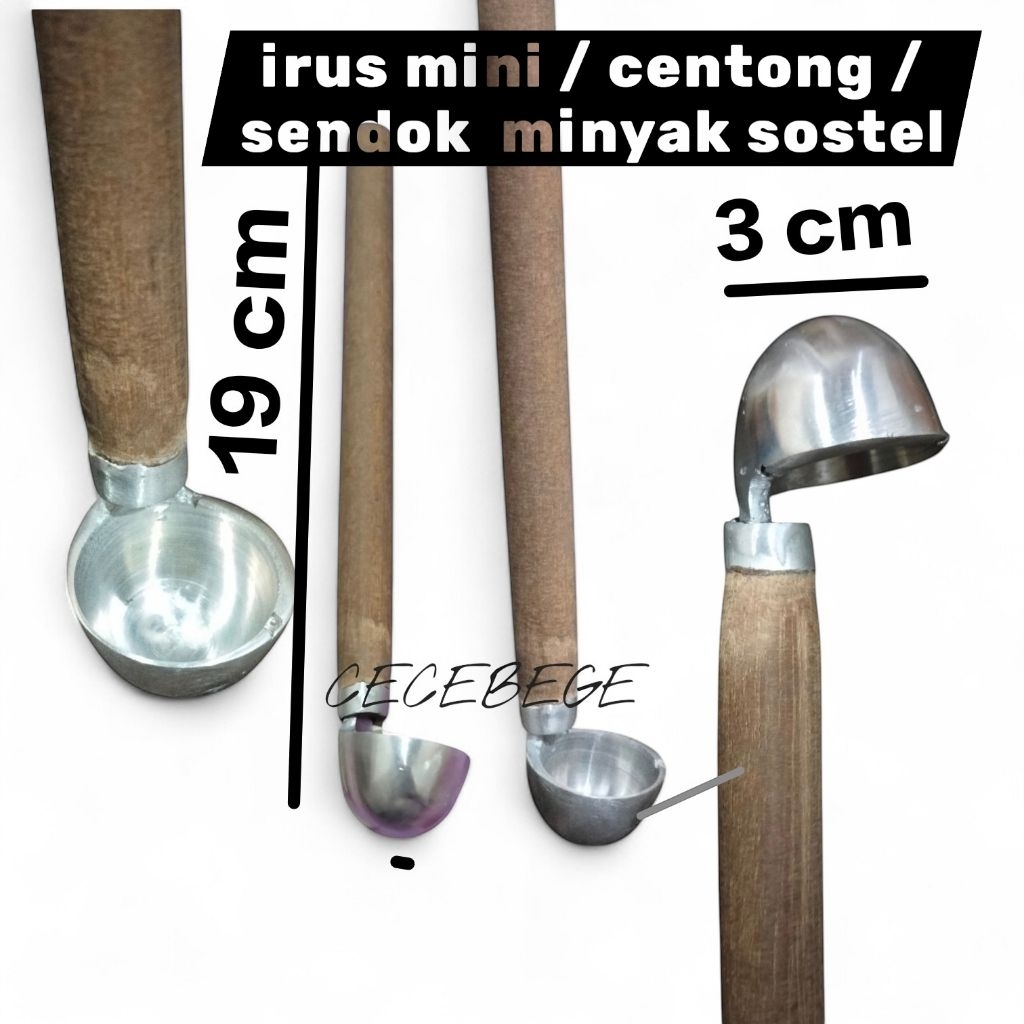irus mini centong sendok sostel mini kecil minyak sostel mini alumunium gagang kayu