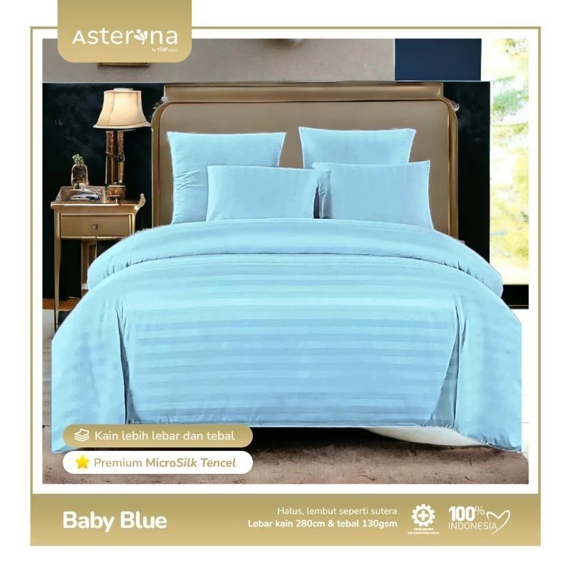 SPREI SET PREMIUM MICRO TENSEL MOTIF SALUR/GARIS BABY BLUE