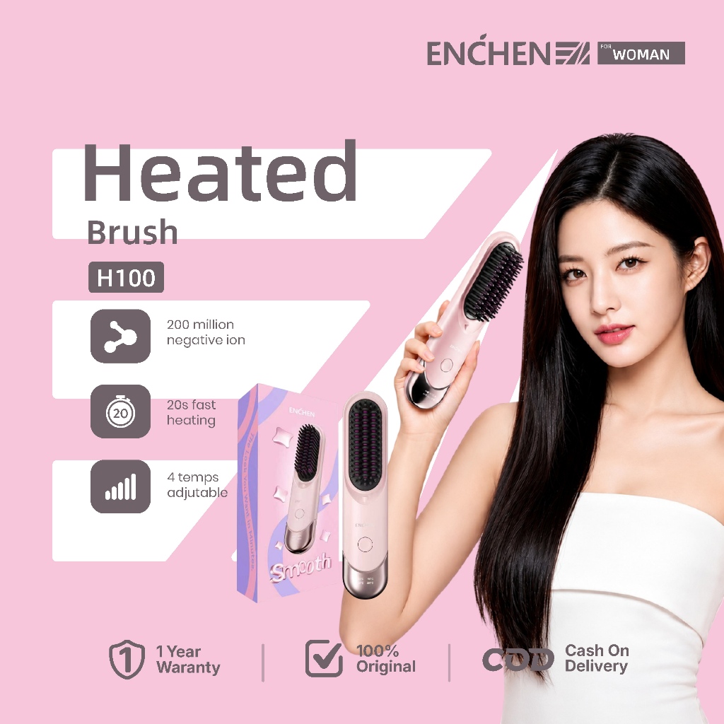 ENCHEN H100 Electric Sisir Pelurus Rambut Tanpa Kabel 4 Tingkat Pengaturan Dan Kontrol Suhu Free Hai