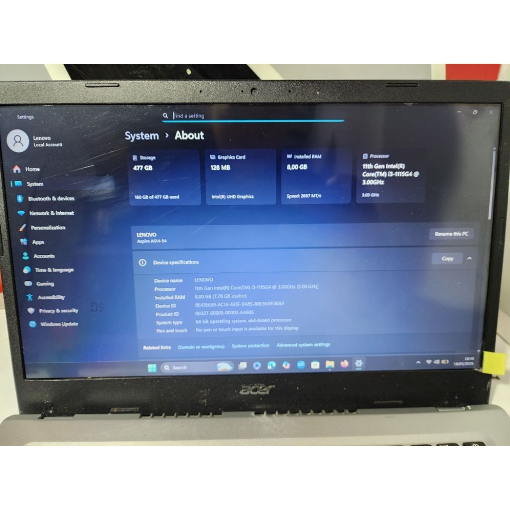 Acer Aspire 5 Core i3 gen 11 nvme 512gb