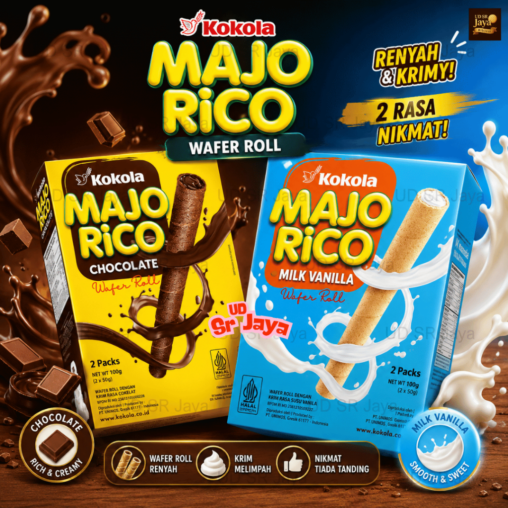 Kokola Majorico Wafer Roll Showbox 100 G Rasa Cokelat dan Vanilla