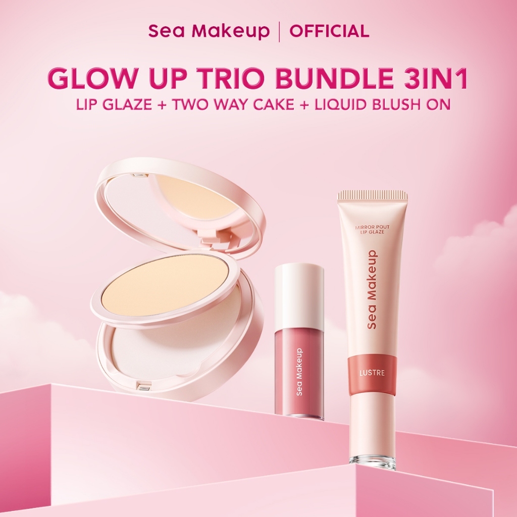 Sea Makeup Glow Up Trio Bundle 3in1 Lip Glaze + TWC + Liquid Blush On | Glass Lips Glossy Bibir Penu
