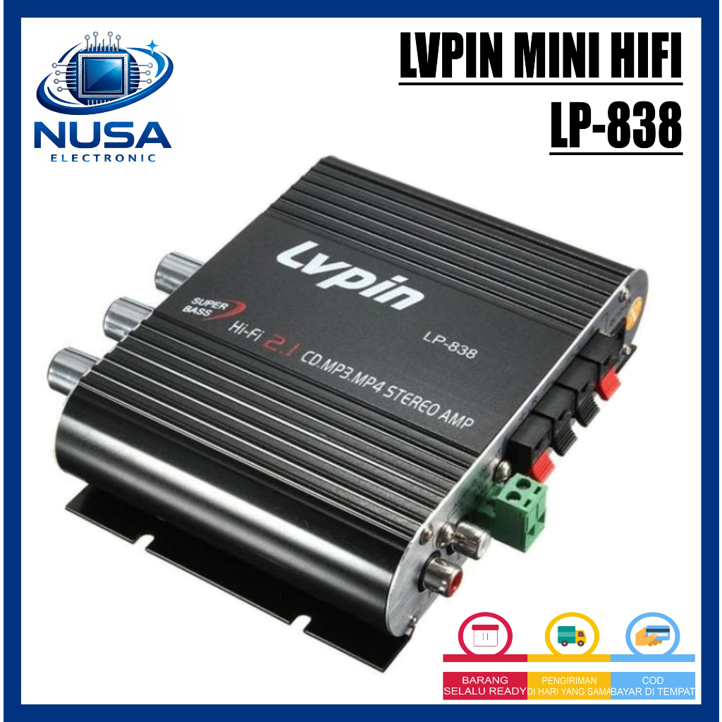 LVPIN Mini HiFi Stereo Amplifier Treble Bass Booster 12V - LP-838