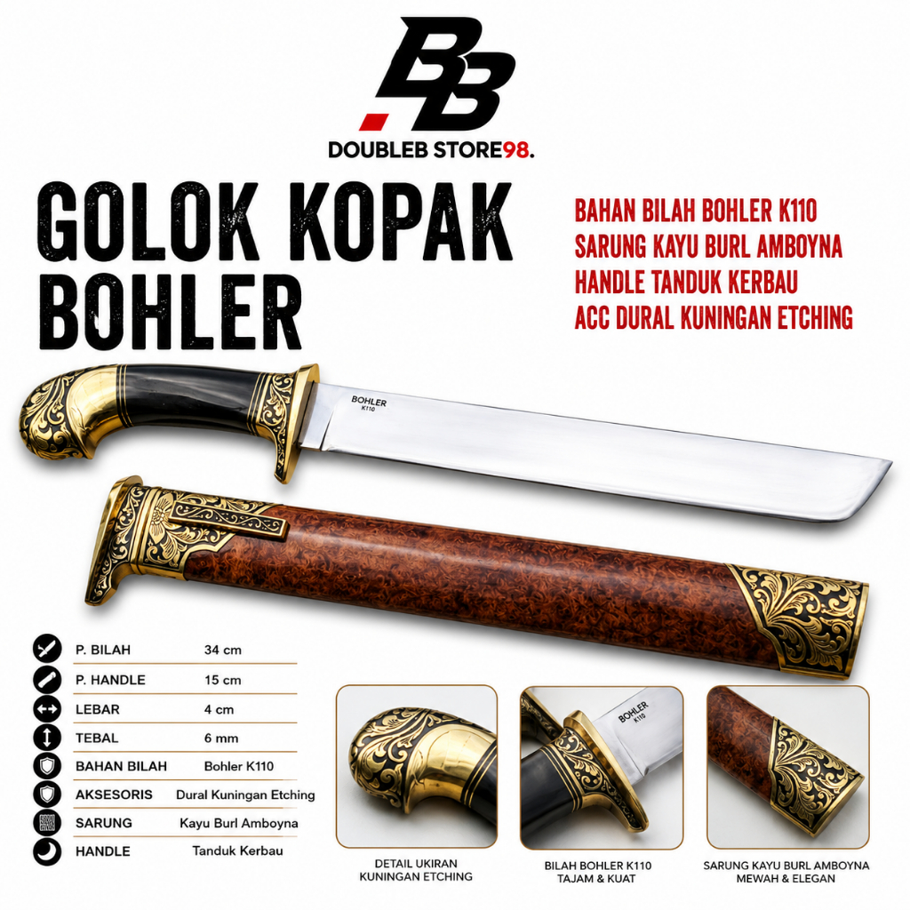 GOLOK KOPAK BOHLER K110 dengan HANDLE TANDUK KERBAU