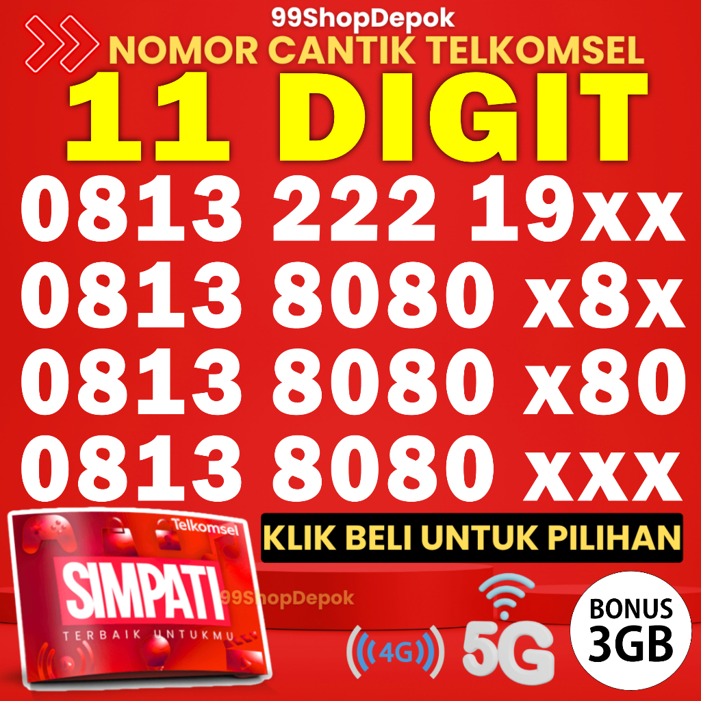 Kartu Perdana Nomor Cantik Telkomsel Simpati 11 Digit - Nomer Cantik Telkomsel 11 Digit - No Cantik 