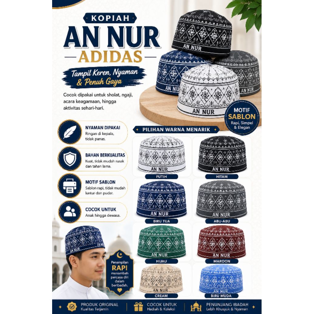 peci kain merk nur adidas, peci sablon kain tebal