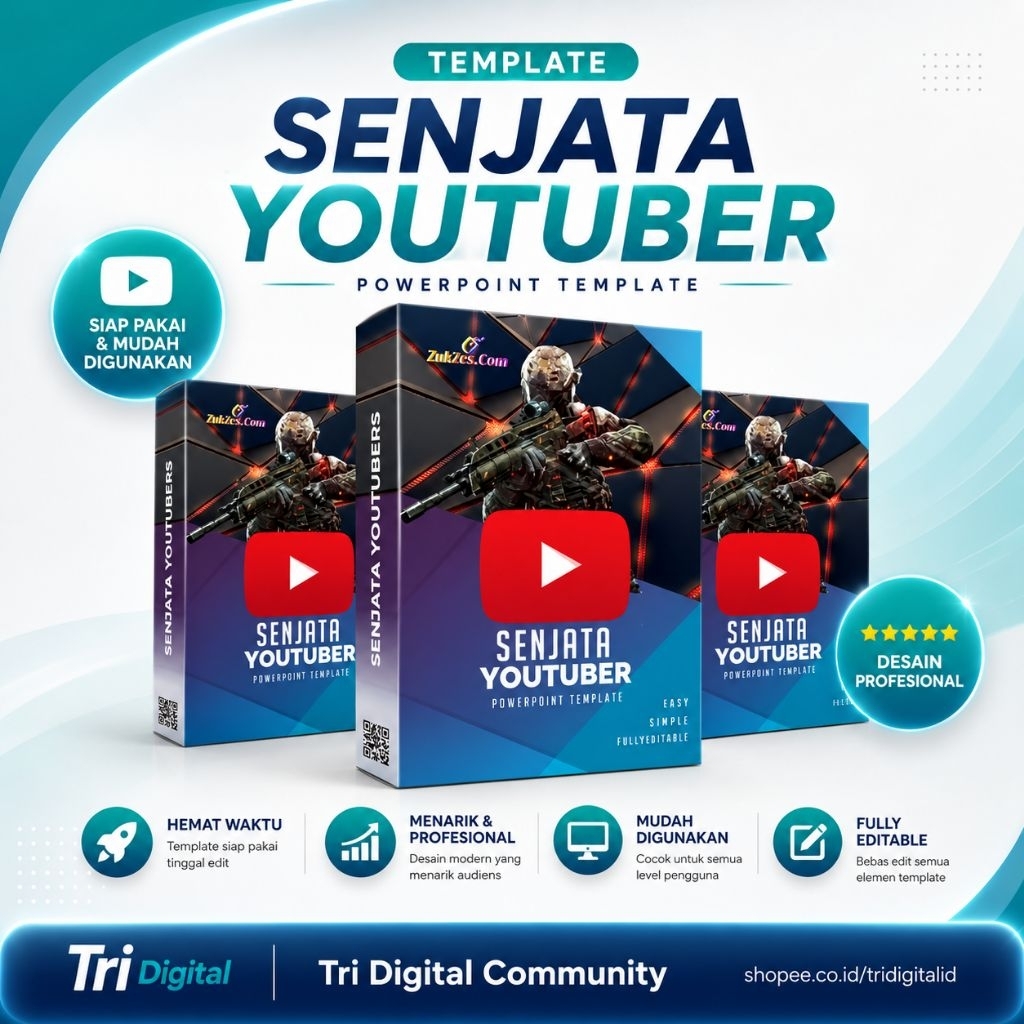 SENJATA YOUTUBER DESAIN TEMPLATE POWERPOINT BRANDING CHANNEL DIGITAL MARKETING ONLINE PELUANG USAHA-