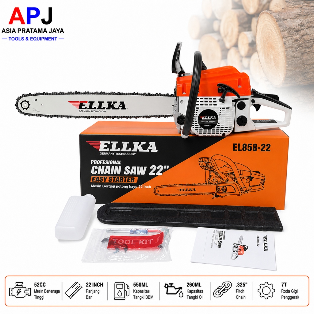 58CC 22" Mesin Potong Kayu Sinso Senso Mesin Gergaji Kayu Gergaji Potong Pohon Kayu Chainsaw 2Tak Un