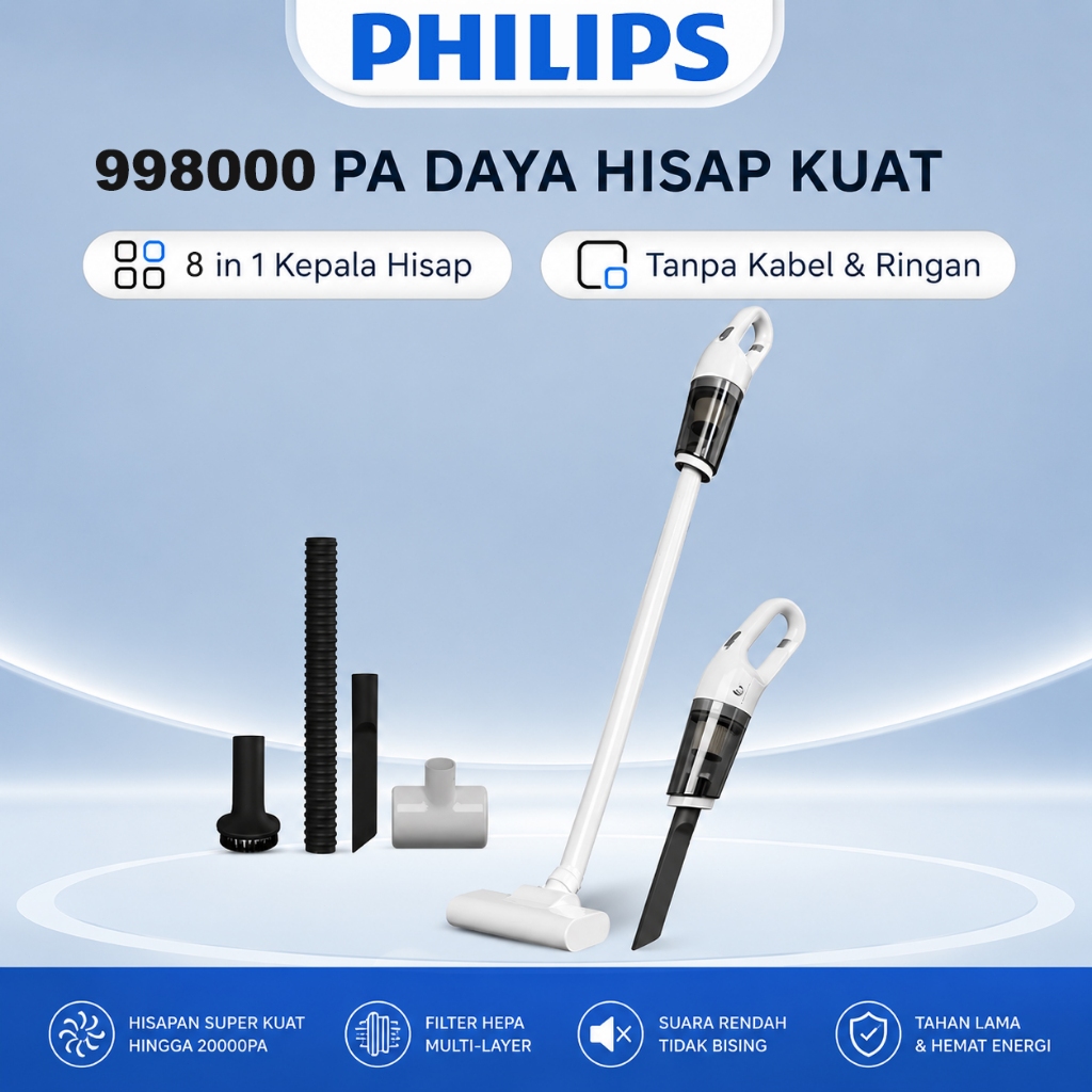 PHILIPS 998000Pa Vacum Cleaner Penyedot Debu 8 IN 1 Cordless Portable  Mini Penyedot Debu Garansi 10